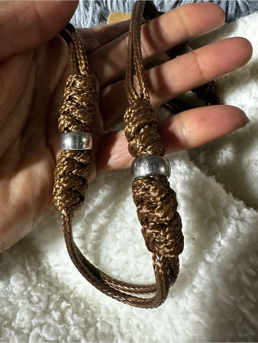 Hand-Braided Wooden Bead Cord Necklace - Brown
